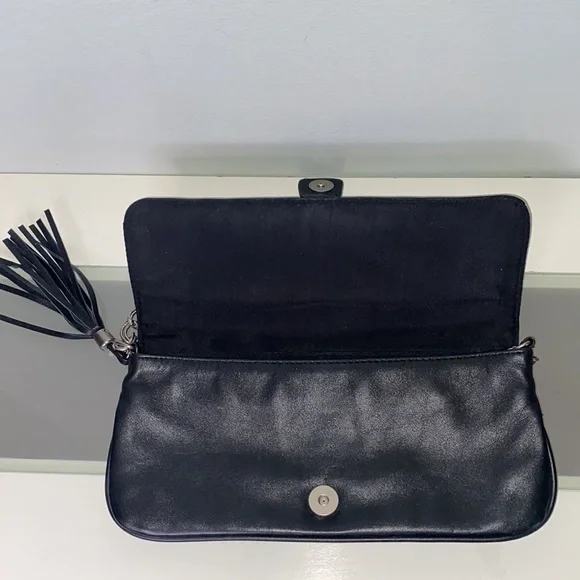 Express Black Genuine Leather Chain Tassel Shoulder Purse - Picture 6 of 15